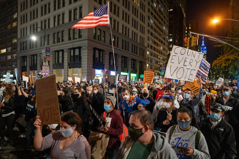 Protests Rise Up In New York City As Results Of Presidential Election Are Unknown